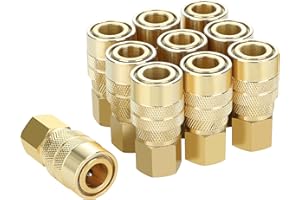 JOROY Brass Air Hose Fittings, Industrial M-Type Plug, 1/4 Inch Body Size, 1/4 Inch NPT Female Threads, 10 Pieces Air Compressor Accessories Coupler Set