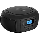 Philips CD Player Portable with Bluetooth, Crystal Clear Sound Top Loading CD Boombox with FM Radio, USB Port & Aux Input, Compact & Lightweight Design,R/CD-RW/MP3 Compatible (Black)