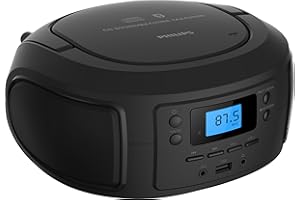 Philips CD Player Portable with Bluetooth, Crystal Clear Sound Top Loading CD Boombox with FM Radio, USB Port & Aux Input, Compact & Lightweight Design, CD-R/CD-RW/MP3 Compatible (Black)