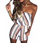 Sexyshine Women's Strapless Off Shoulder Flower Ruffled Beachwear Short Tube Rompers Jumpsuits