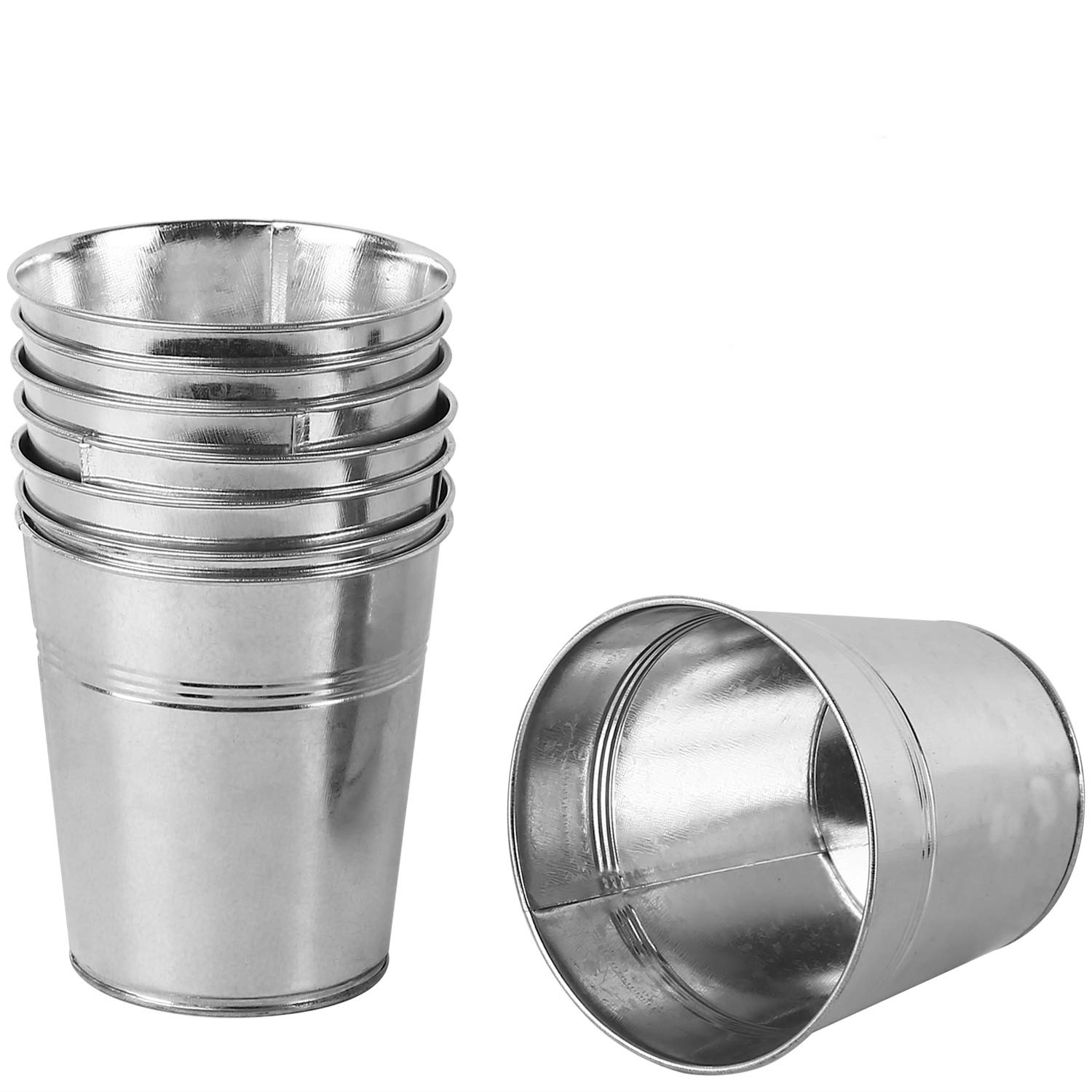 KINJOEK 8 Packs Galvanized Bucket Metal Planter Round Flower Pot Plant Basket for Balconies, Gardens, Patios, Office, Parties and Weddings, 4.72 x 4.72 x 3.54 Inch