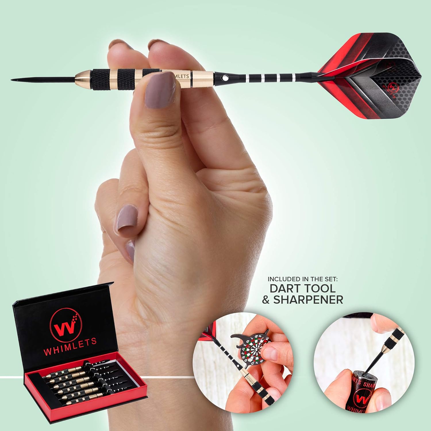 Whimlets Steel Tip Darts Set - Professional Darts Steel Tip for Dartboard with Extra Aluminum Shafts, O-Rings, Flights + Dart Tool and Sharpener + Gift Case + Darts Guide… : Sports & Outdoors