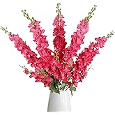 IPOPU 43.3" Delphinium Artificial Flowers 5PCS Faux Delphinium Flowers Larkspur Long Stem Artificial Flowers for Wedding Table Centerpieces Home Garden Decor(Hot Pink)