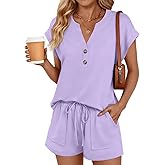 LILLUSORY Womens Henley 2 Piece Short Sets Summer 2026 Lounge Spring Beach Airport Travel Vacation Outfits Matching Sweatsuit