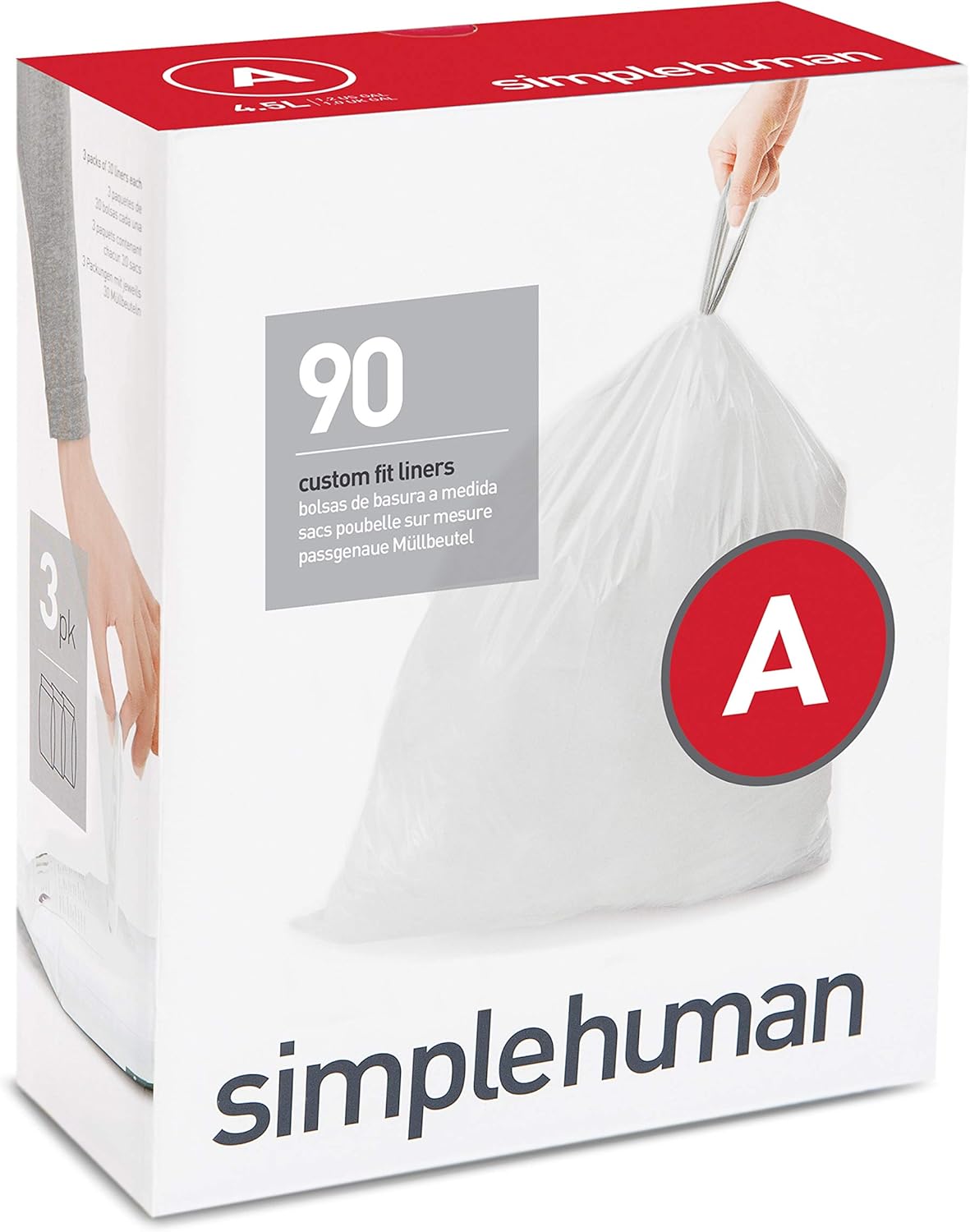 simplehuman Drawstring Trash Bags, 4.5 liters / 1.2 gallons, (90 Count