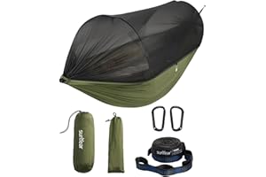 Sunyear Camping Hammock with Net - Double&Single Hammock with House-Like Net- Easy Setup & Pack, Lightweight & Portable, Perfect for Hiking, Backpacking, Outdoor Sleeping