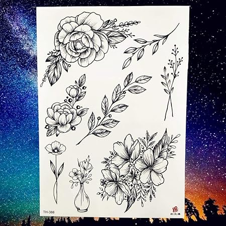 Yyoutop Fleur Crayon Croquis Autocollant De Tatouage Rose