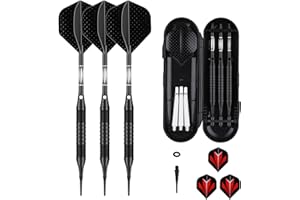 sanfeng Darts Plastic Tip Set - 18g 21g Colorful Rainbow Soft Tip Darts 50 Anti-Loose O-Rings 6 Shaft (Aluminum/Nylon 45mm) 6 Durable Flights Extra 50 Soft Tips Electronic Dartboard