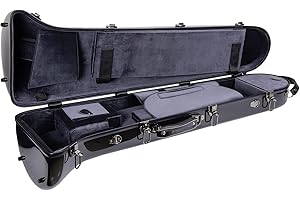 Crossrock Fiberglass Trombone Case for F-Trigger or Straight Bb | Black Gloss Finish, Modular Interior, Backpack Straps – TSA Lockable Hardshell (CRF1020TBBK)