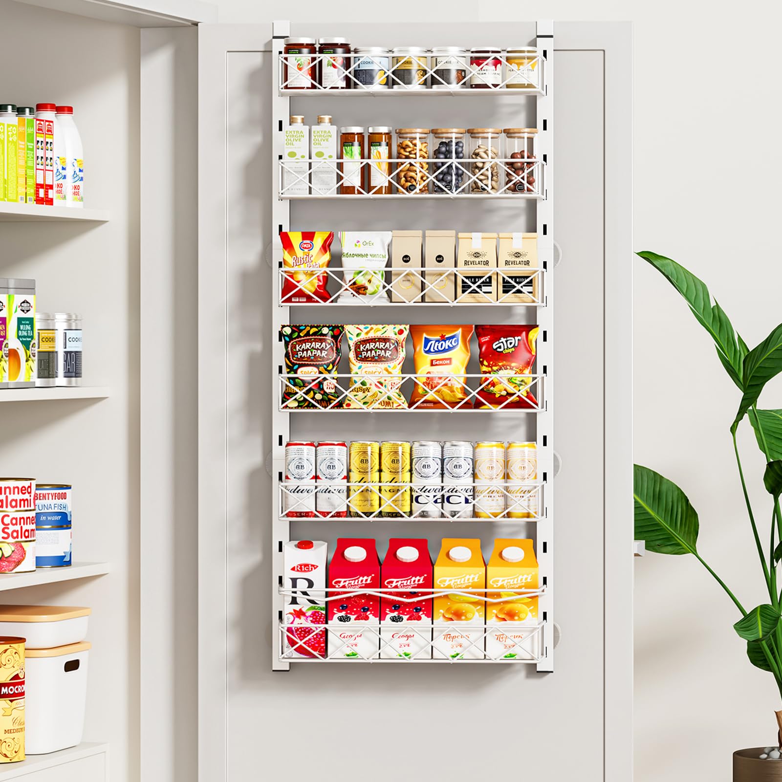 Photo 1 of MIAOLI Over the Door Organizer, White 6-Tier Pantry Door Organizer with Adjustable Basket, Hanging Spice Rack Cabinet Door Shelves, Laundry Room Organization and Storage