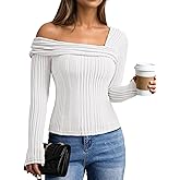 Viottiset Womens Fashion Off The Shoulder Tops Long Sleeve Knit Shirt Drop Shoulder Sweater Top