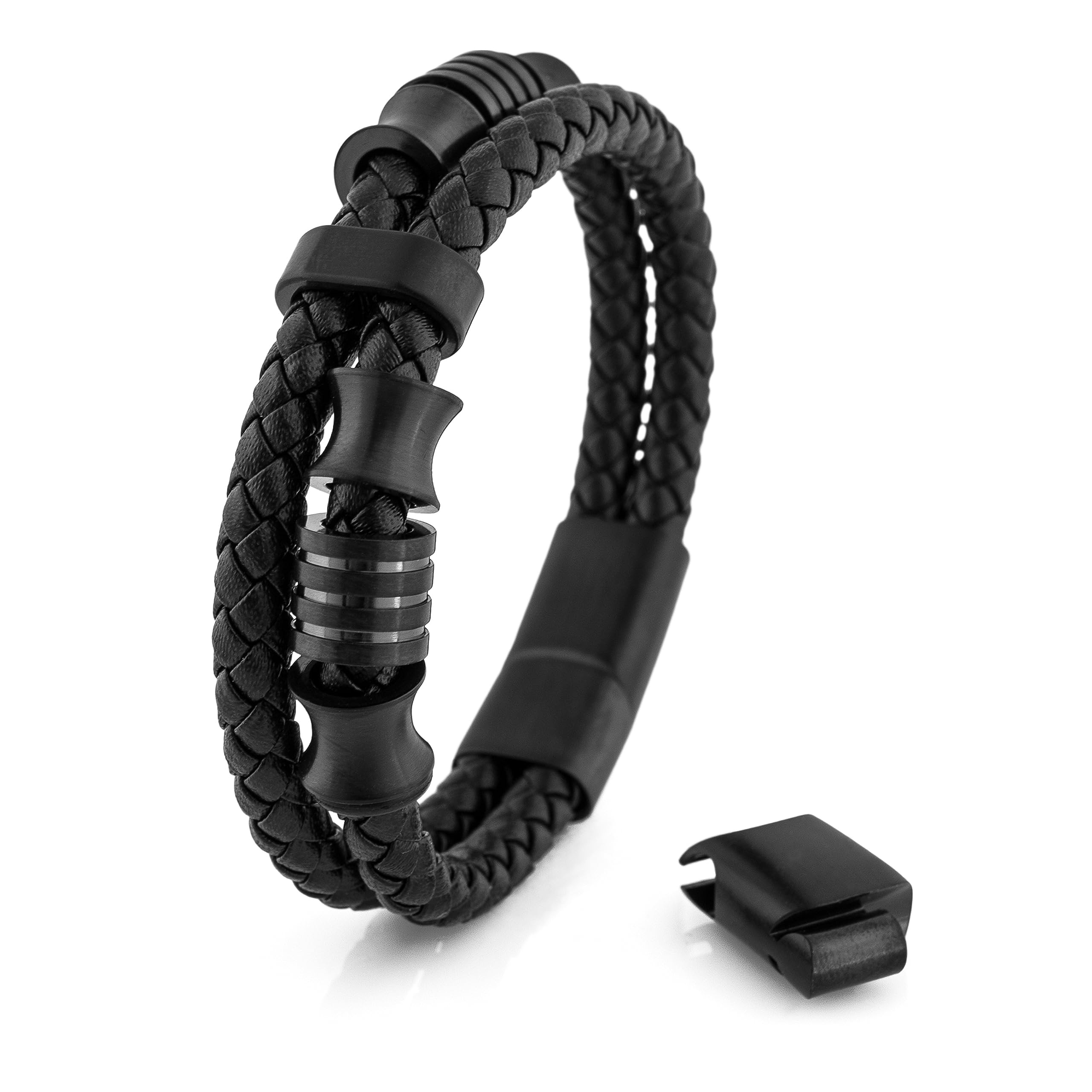 Akitsune Gracilitas Leather Bracelet | Link Bangle Trinket Women Stainless Steel Magnetic Bracelet Mens Matte Black 20cm โ image 1