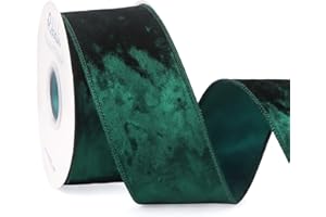 Ribbli Dark Green Velvet Wired Ribbon 2.5 Inch Crushed Velvet Christmas Ribbon for Gift Wrapping Christmas Tree Decoration Crafts Wreaths Supplies-Continuous 10 Yards