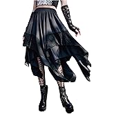 BEAUDRM Women's Gothic Midi Skirt Y2k Floral Lace Layered Elastic Low Waisted Asymmetrical Flowy Skirts