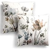 KKVEE Flower Throw Pillow Covers 18x18 Set of 2, Flowers Pillow Cushion Cases, Modern Decorative Square Pillowcases for Sofa Couch Bedroom Living Room Car
