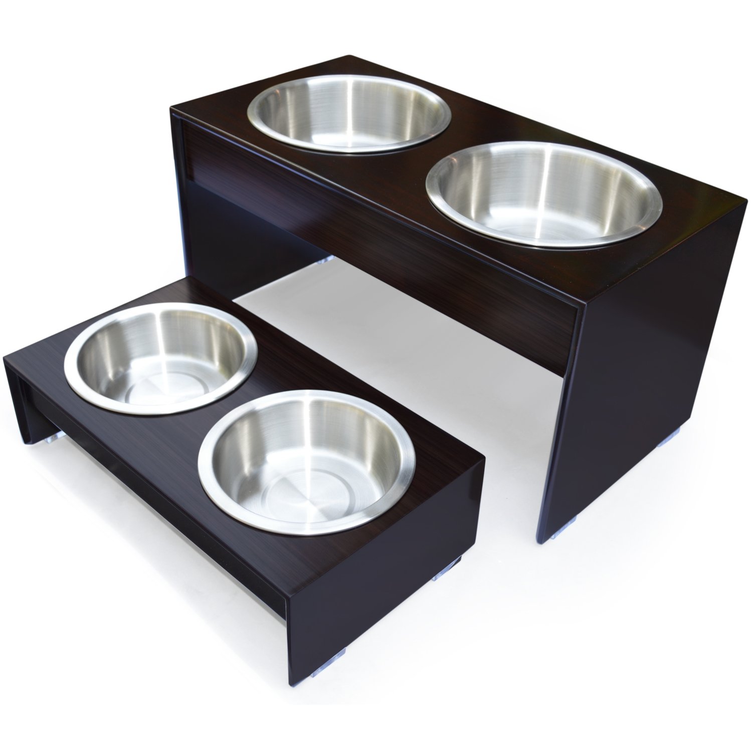 PerFusion Bamboo Raised Feeder Elevated Dog Bowls, Cat Bowls, Food and Water Bowls Aid Digestion Anti Slip Feeder - Brown - Tall