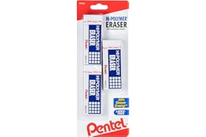 Pentel Hi-Polymer Block Eraser, Large, White, Pack of 3 (ZEH10BP3-K6)