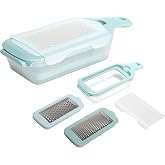 Tasty Interchangeable Grater with Storage Box, Includes Coarse &amp; Fine Stainless Steel Blades, Non-Slip Base for Stability, Dishwasher Safe, Aqua