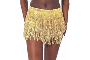 Sinalty Boho Sequins Belly Skirt Dance Fringe Skirt Sparkly Tassel Hip Wrap Rave Party Costume Outfits for Women and Girls
