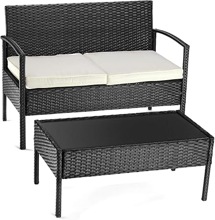 Pamapic 2 Piece Patio Furniture Sets All Weather Black Wicker Loveseat Sofa With Washable Seat Cushions Tempered Glass Table Indoor Outdoor 2pcs Amazon Ca Patio Lawn Garden
