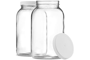 Paksh Novelty Food Storage Container - Glass Jar Wide Mouth, Airtight Metal Lid, USDA Approved BPA-Free Dishwasher Safe for Fermenting Kombucha Kefir Storing and Canning - Chalkboard Labels, 2 Pack