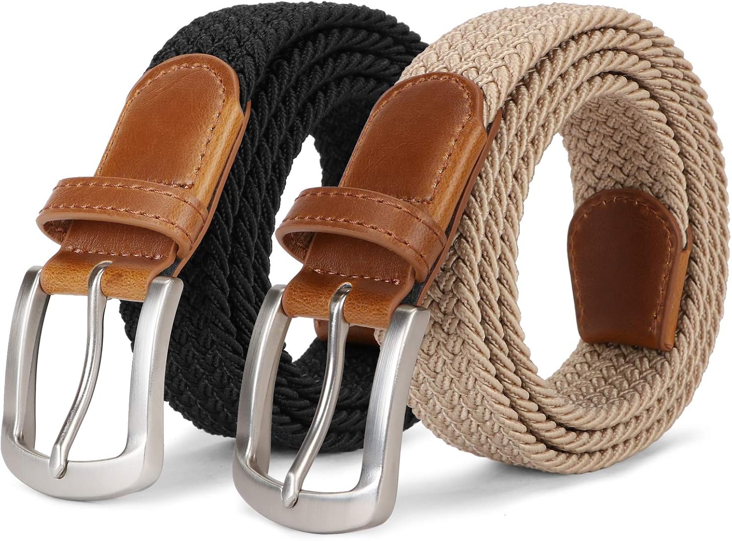 MILORDE 2-Pack Stretch Belts - Braided Canvas Elastic Belts For Men & Women, Golf & Outdoor Activities