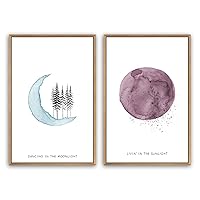 SIGNWIN Framed Canvas Print Wall Art Dancing in The Moonlight - Livin' in The Sunlight Inspirational Quotes Watercolor Minimalism for Living Room, Bedroom, Office - 16