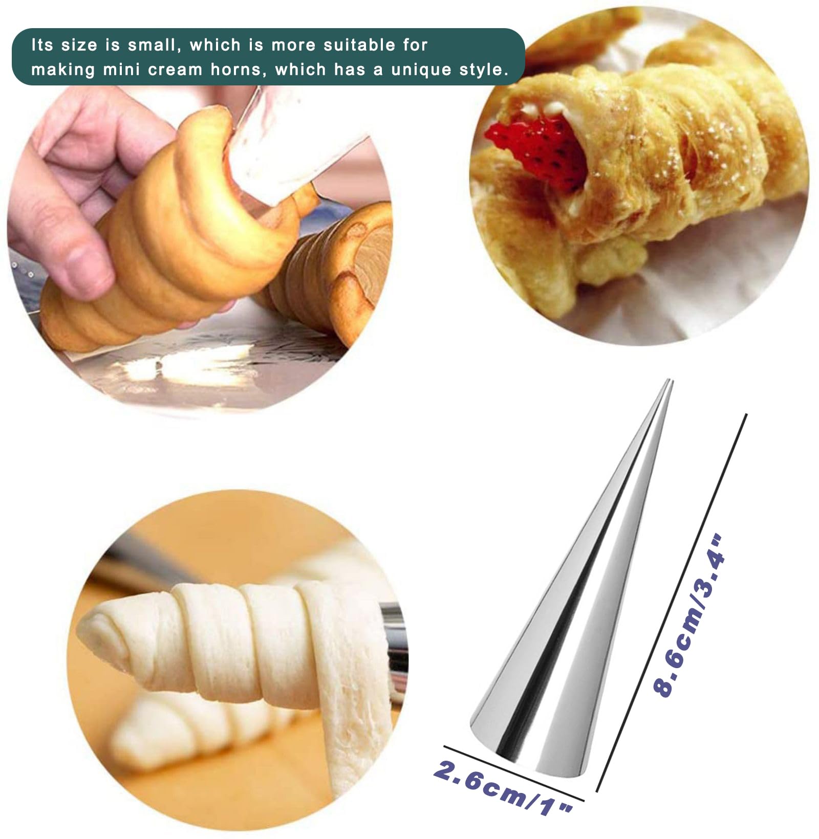 RoseFlower 30pcs Non-Stick Cream Horn Cones Tubes Stainless Steel Conical Croissant Pastry Baking Moulds Set, Cannoli Form Roll Mold Corner Shaper for Christmas Anniversary and Daily Use #1