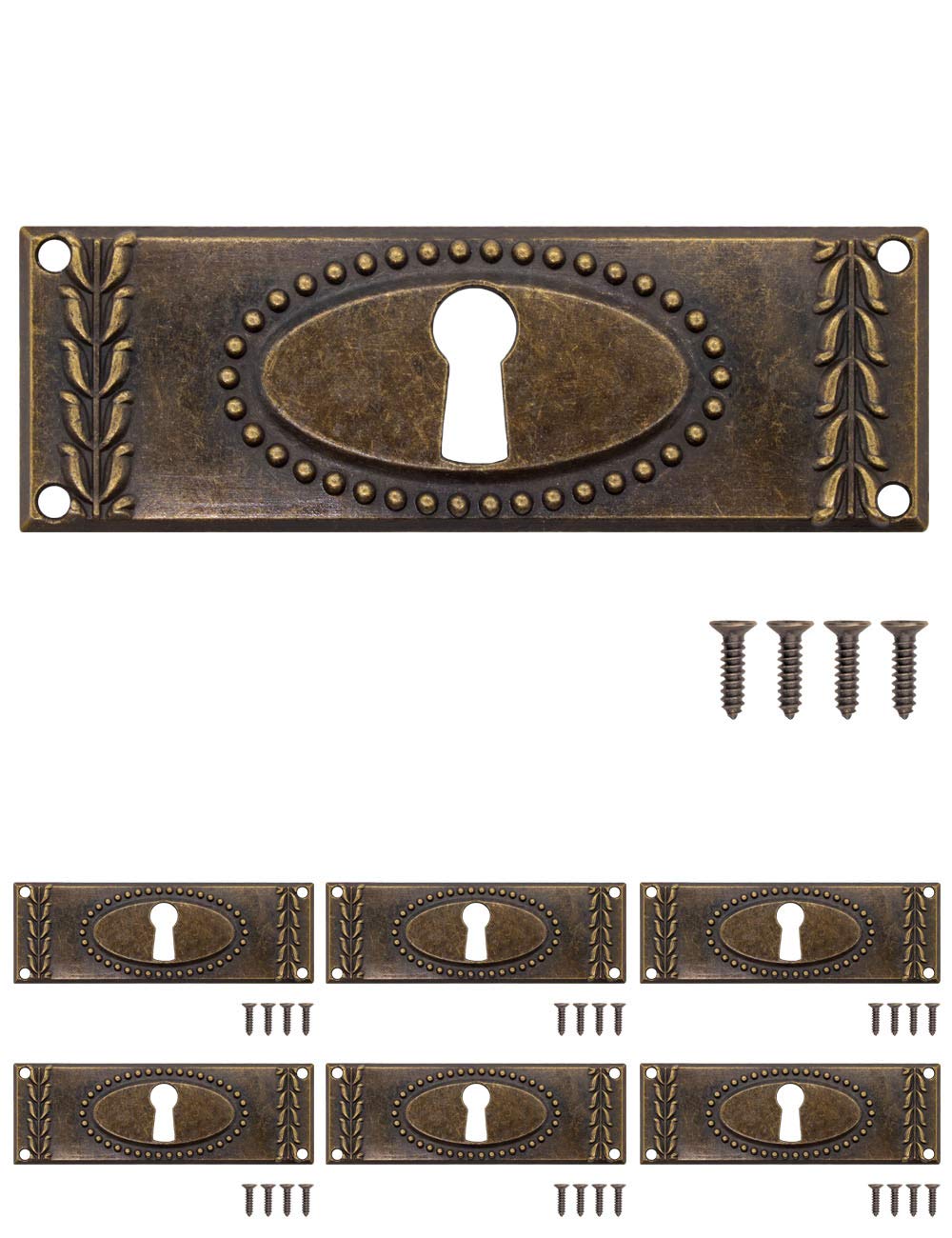 Fuxxer® 6 x Antique Key Signs, Lock Rosettes, Vintage Brass, 24 x 73 mm