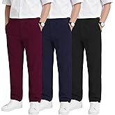 LessonZoo 3 Pack Boys' School Uniform Pants Corduroy Pull-on Sweatpants Straight Leg Elastic Waist Joggers with Pockets