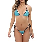 Oneheekini Cheeky Thong Bikini Sequin Crystal Rhinestone String Swimsuits with Ties for Women