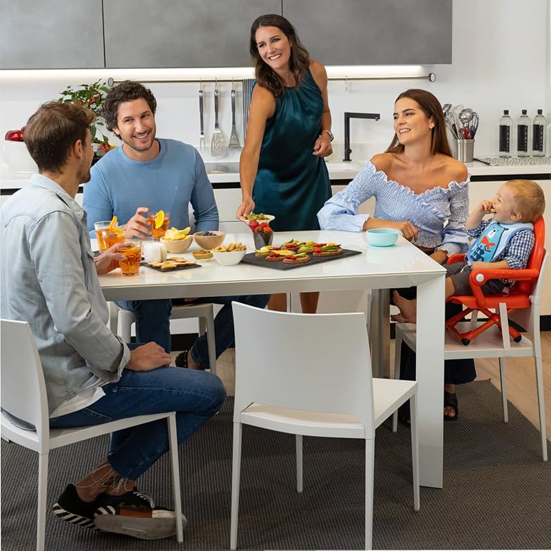 Pocket Snack Alzador de Silla para Niños para Comer, Apto de 6 Meses hasta 3 Años (15 kg), Trona de Viaje Portátil y Ajustable para Bebés, Compacta y con Bandeja Desmontable - Gris (Dark Grey)