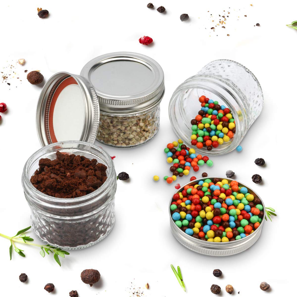 VERONES Mason Jars Canning Jars, 4 OZ Jelly Jars With Regular Lids and Bands, Ideal for Jam, Honey, Wedding Favors, Shower Favors, Baby Foods, DIY Magnetic Spice Jars, 40 PACK