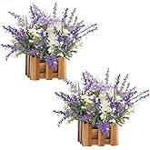 WELL KNOWN Artificial Lavender Plants in Wooden Baskets, Artificial Mini White Flower Arrangement in Planter for Home Hotel Office Table Wedding Centerpieces & Gift(Set of 2)