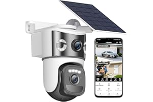 Dual Lens Solar Security Cameras Wireless Outdoor, 2.4G/5G WiFi 6, 360° View Pan/Tilt Camera Surveillance Exterieur with Colo