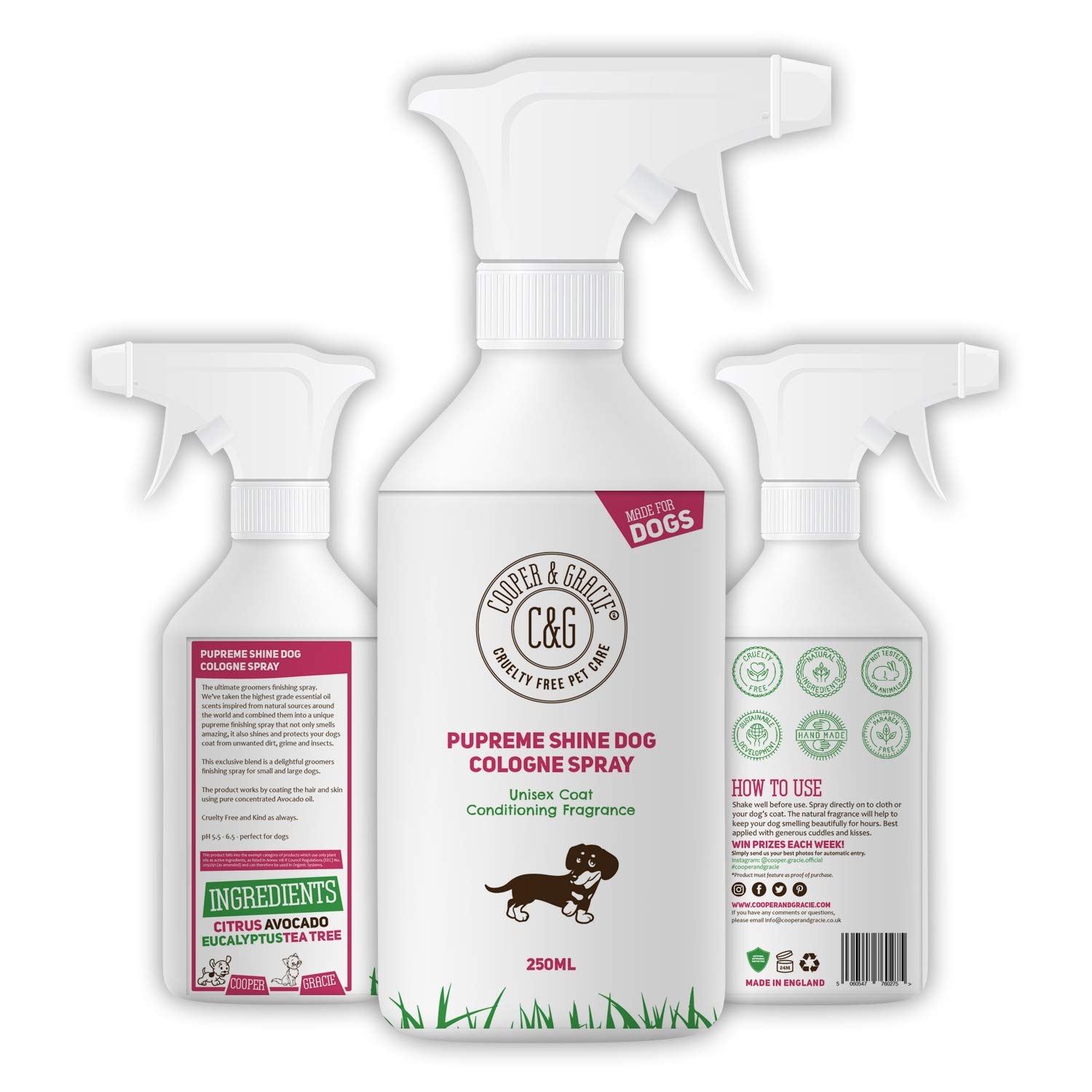 C&G Pets Detangling Dog Perfume Spray | Leaves Dog Coat Detangled and Super Shiny | A Great Long Lasting Dogs Hypoallergenic Grooming Cologne | Citrus Eucalyptus Lemongrass Essential Oils Scents