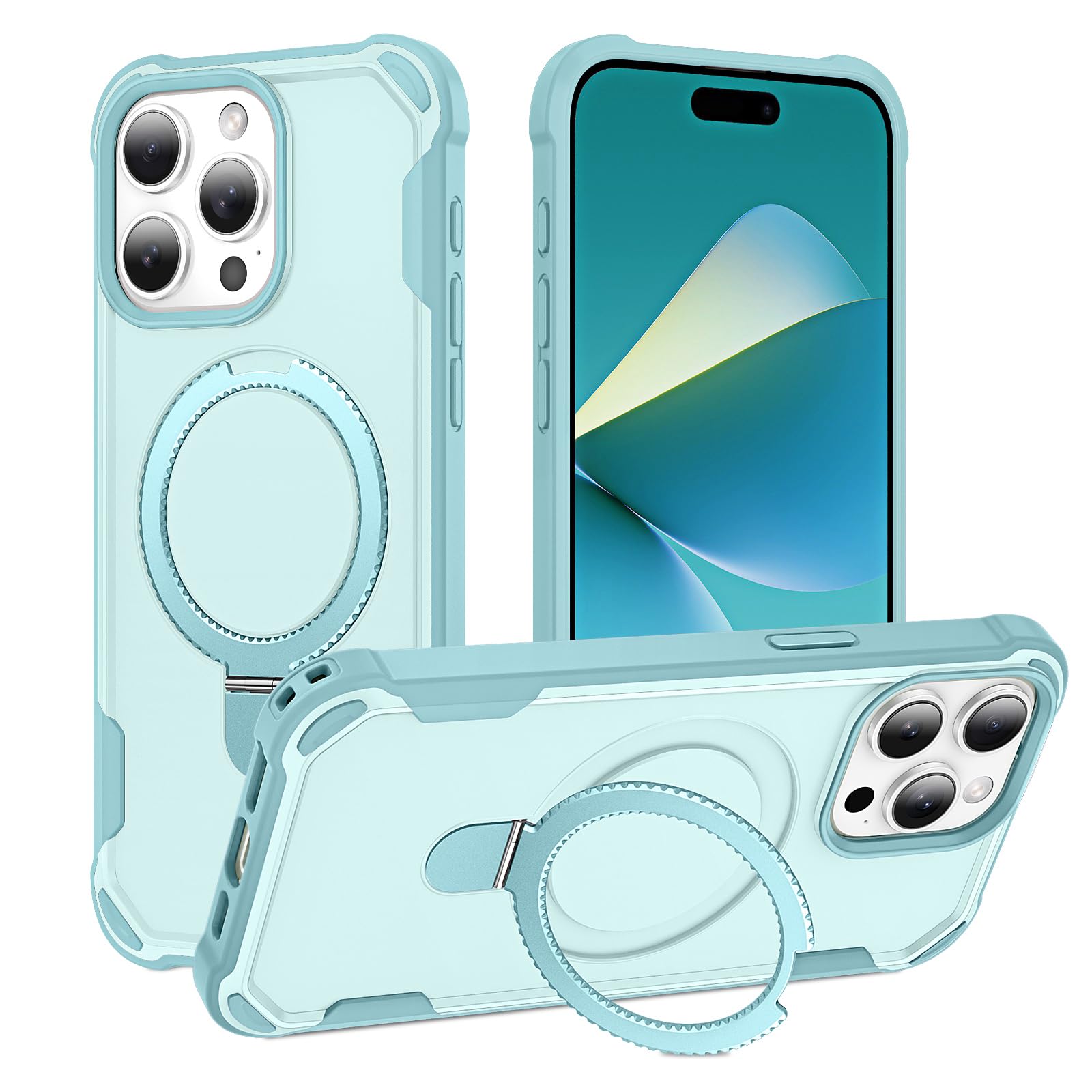 HIGLYCASE Compatible with iPhone 15 Pro Case with Invisible Magnetic Ring Stand [Compatible with Magnetic] [Military Drop Protection] Shockproof Slim Hard Back Soft Edge Case 6.1 Inch, Blue
