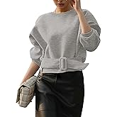 VATEAMI Womens Long Sleeves Cropped Sweatshirts Belted Lace Up Tops Crewneck Y2K Pullover 2025 Fall Outfit