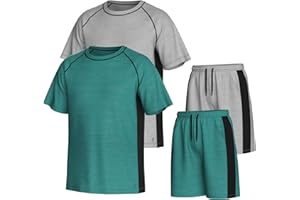 Essenclo Men’s Gym Clothes Set - 4-Pcs Athletic Outfits w/ 2 Workout Shirts & 2 Shorts - Lightweight, Quick-Dry, Breathable