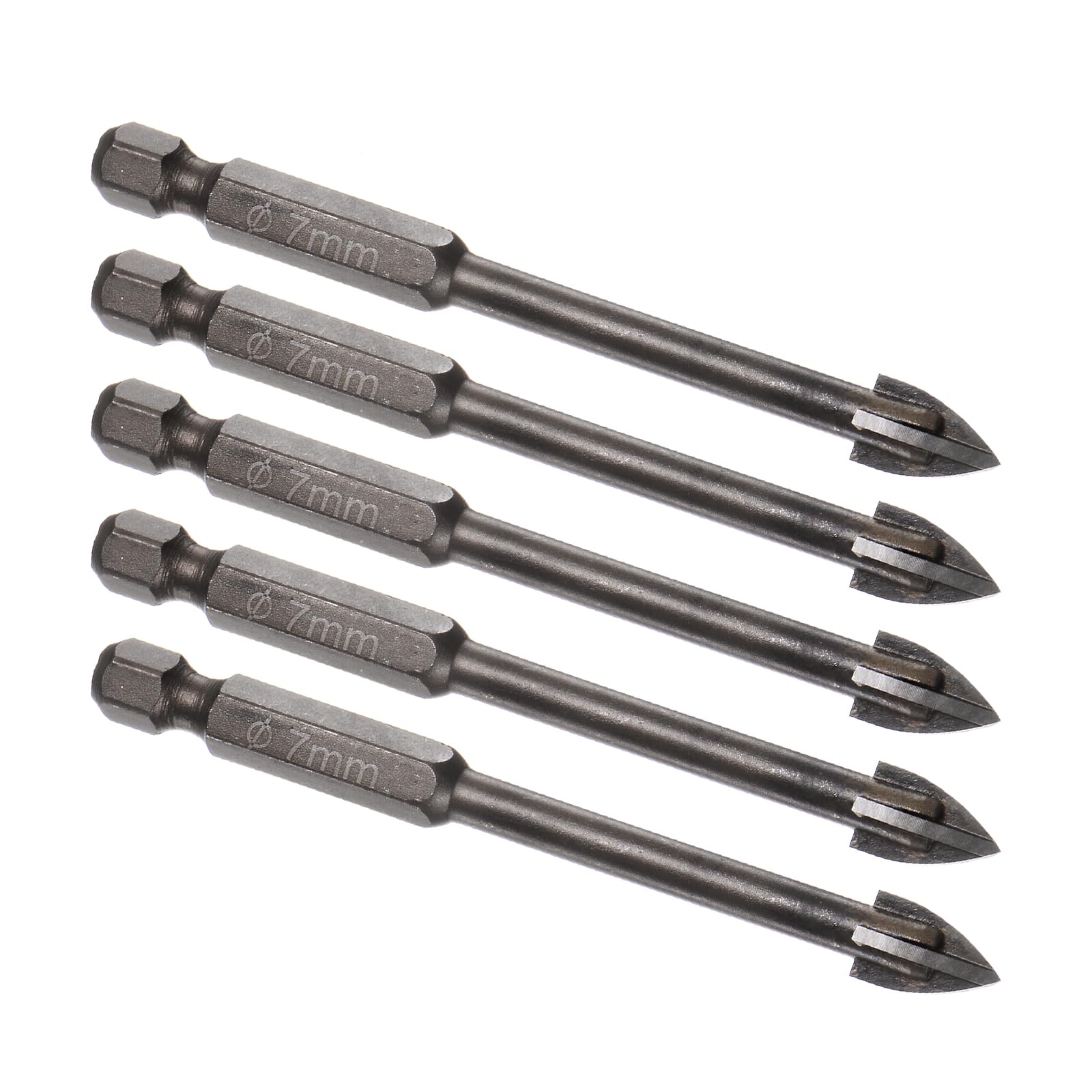Kozelo 5pcs Titanium Masonry Drill Bit - [7mm x 78mm] Triangle Drill Bit with Hex Shank for Mirror and Ceramic Tile Use, Cross Arrow Design