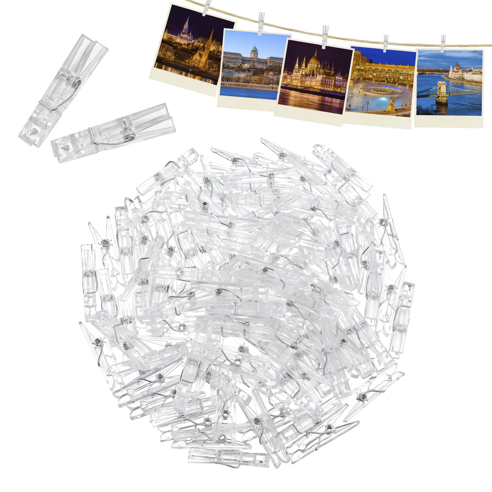 Xinzistar 100pcs Mini Clear Pegs Transparent Pegs Tiny Photo Clips for Arts & Crafts, Weddings & Parties