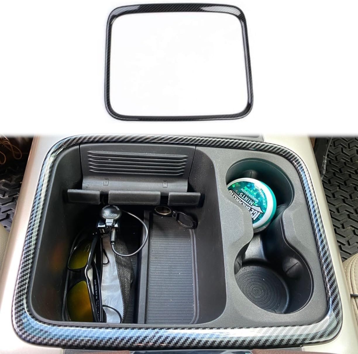 Photo 1 of Korlot Carbon Fiber Style Center Console Storage Cup Holder Cover Trim Accessories fit 2015-2018 RAM 1500 2500 3500