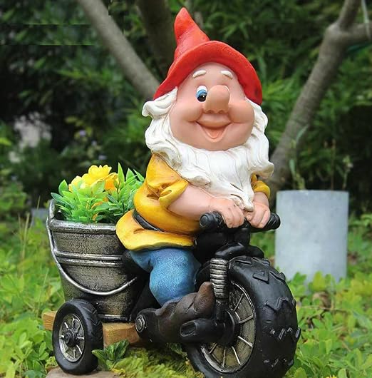 Wonderland Gnome / dwarf riding bike planter , planters, garden pots and planters, decorative planter for home decor or garden decoration or balcony, garden statue