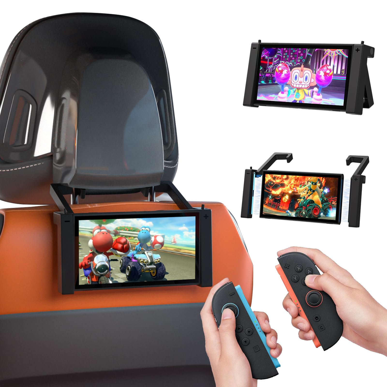 ECHZOVE Switch 2 Adjustable Car Headrest Mount & Portable Desktop Stand – Secure Holder with 4-Position Viewing Angles Compatible with Nintendo Switch 2 Console(2025)