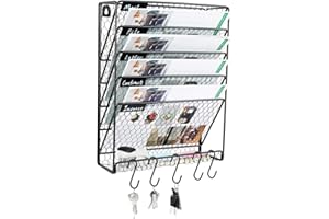 superbpag Hanging File Organizer, 5 Tier Vertical File Holder with Hook Office Paper Tray Storage Rack for Office Home School, Black
