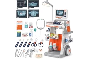Doctor Kit for Kids 32 Accessories Pretend Medical Station Set for Boys & Girls Mobile Cart with Kids Dentist Play Set for Ag