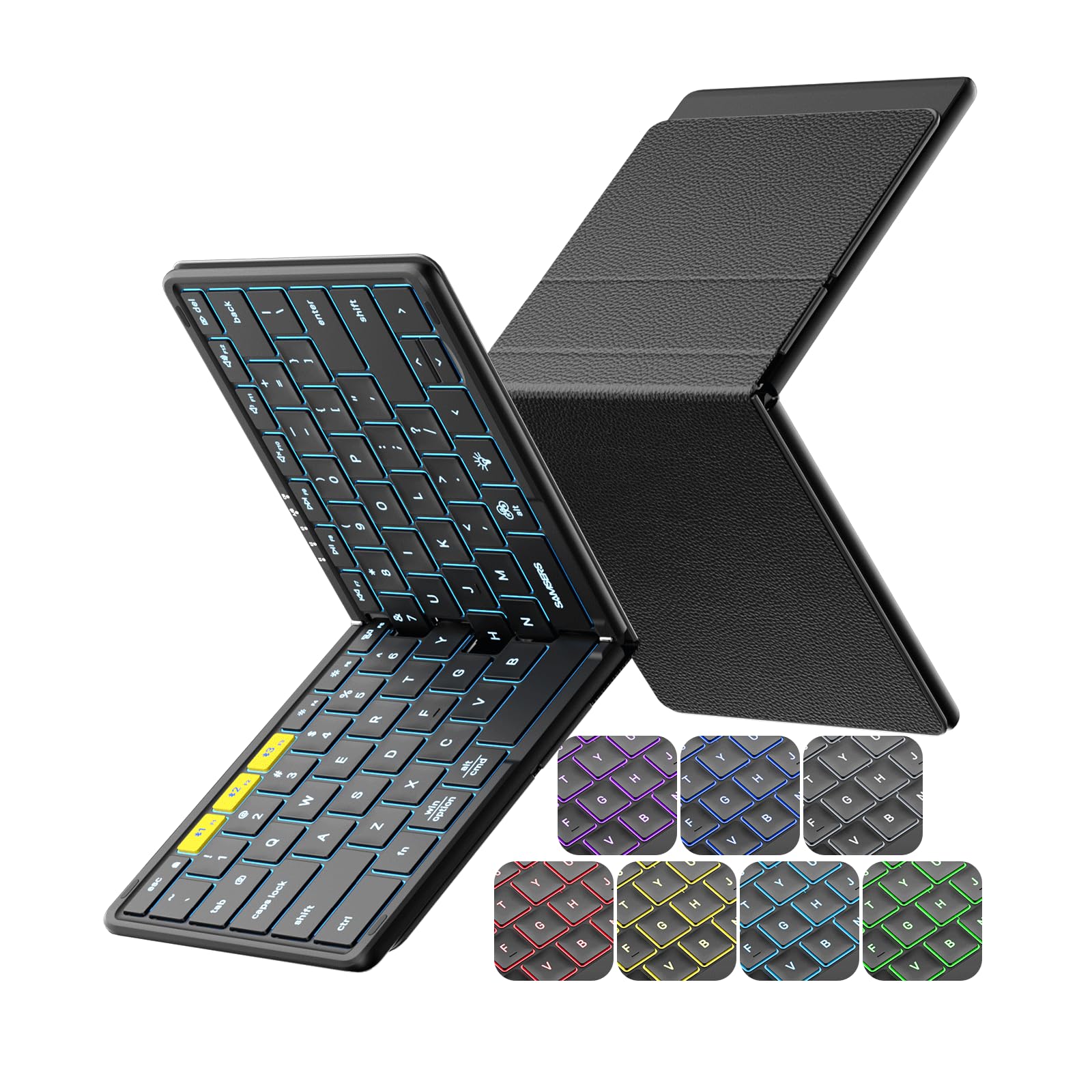 Photo 1 of Samsers Full-Size Foldable Bluetooth Keyboard, KF08X Wireless Folding Keyboard with Backlight, Portable Travel Keyboards for iPhone iPad Smartphone Tablet Laptop, Android Windows Mac OS - Black