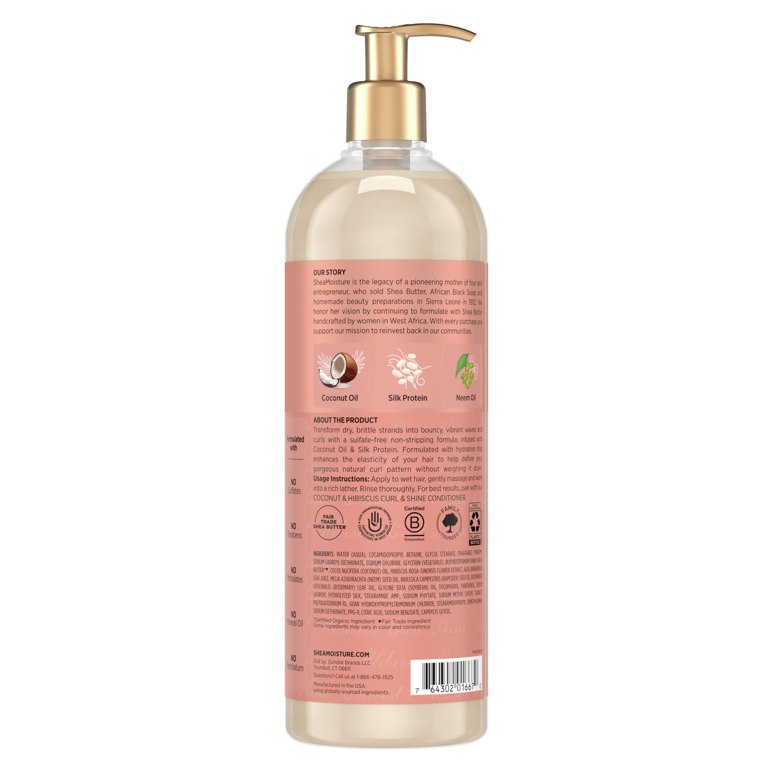 SheaMoisture Shampoo Coconut and Hibiscus, for Thick, Curly Hair, to Cleanse & Hydrate, 24 oz