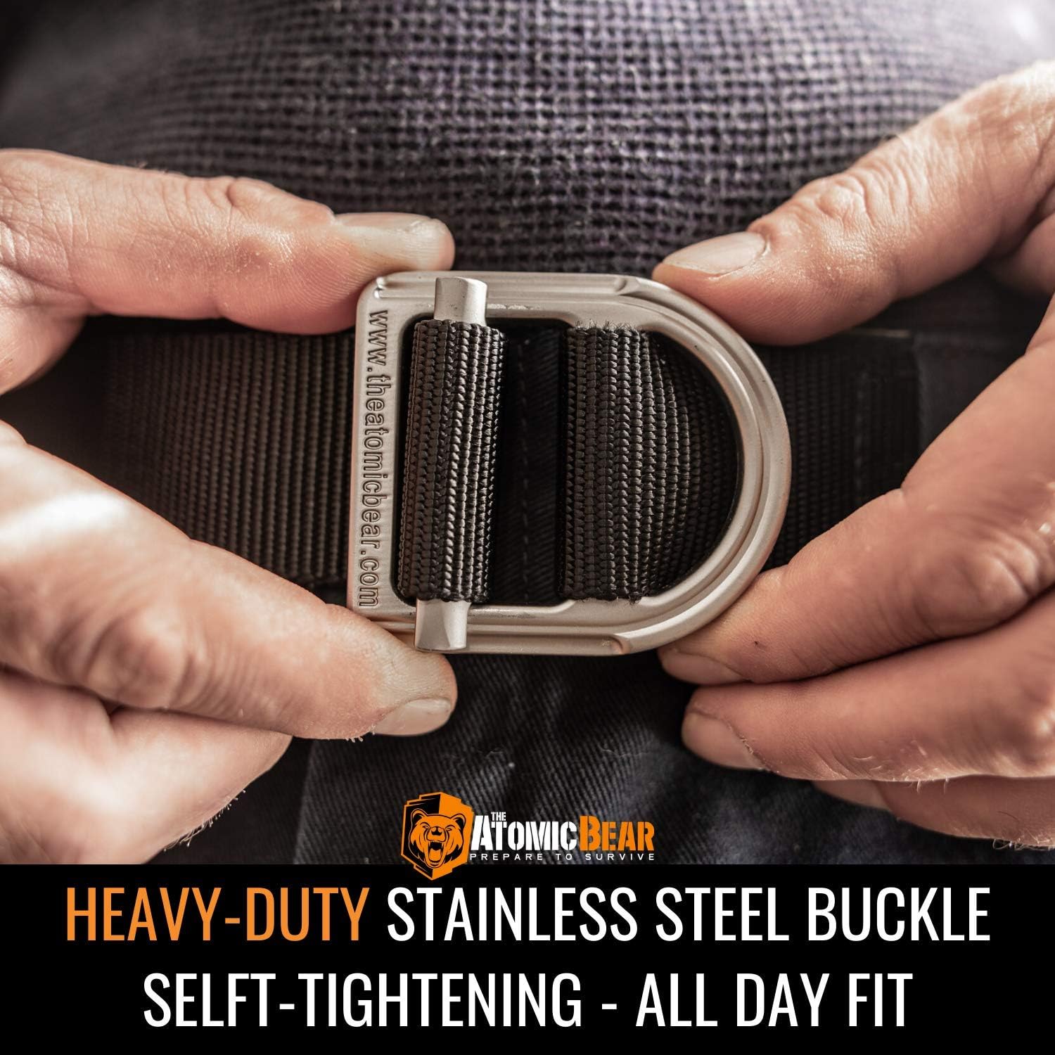 Tactical Belt by Atomic Bear - EDC Gun Belt Heavy-Duty 2-Ply Nylon and Indestructible Metal Buckle for Concealed Carry, Outdoors, Molle Webbing: Clothing