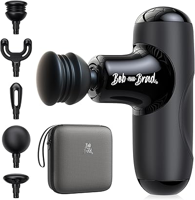 BOB AND BRAD Q2 Mini Massagepistole, Tiefengewebe Percussion Massagegerät mit 5 Aufsätzen & Koffer, Elektrische Massage Gun für Rücken & Beine, Ultra-Leise & Klein, Ideal für Büro & Sport